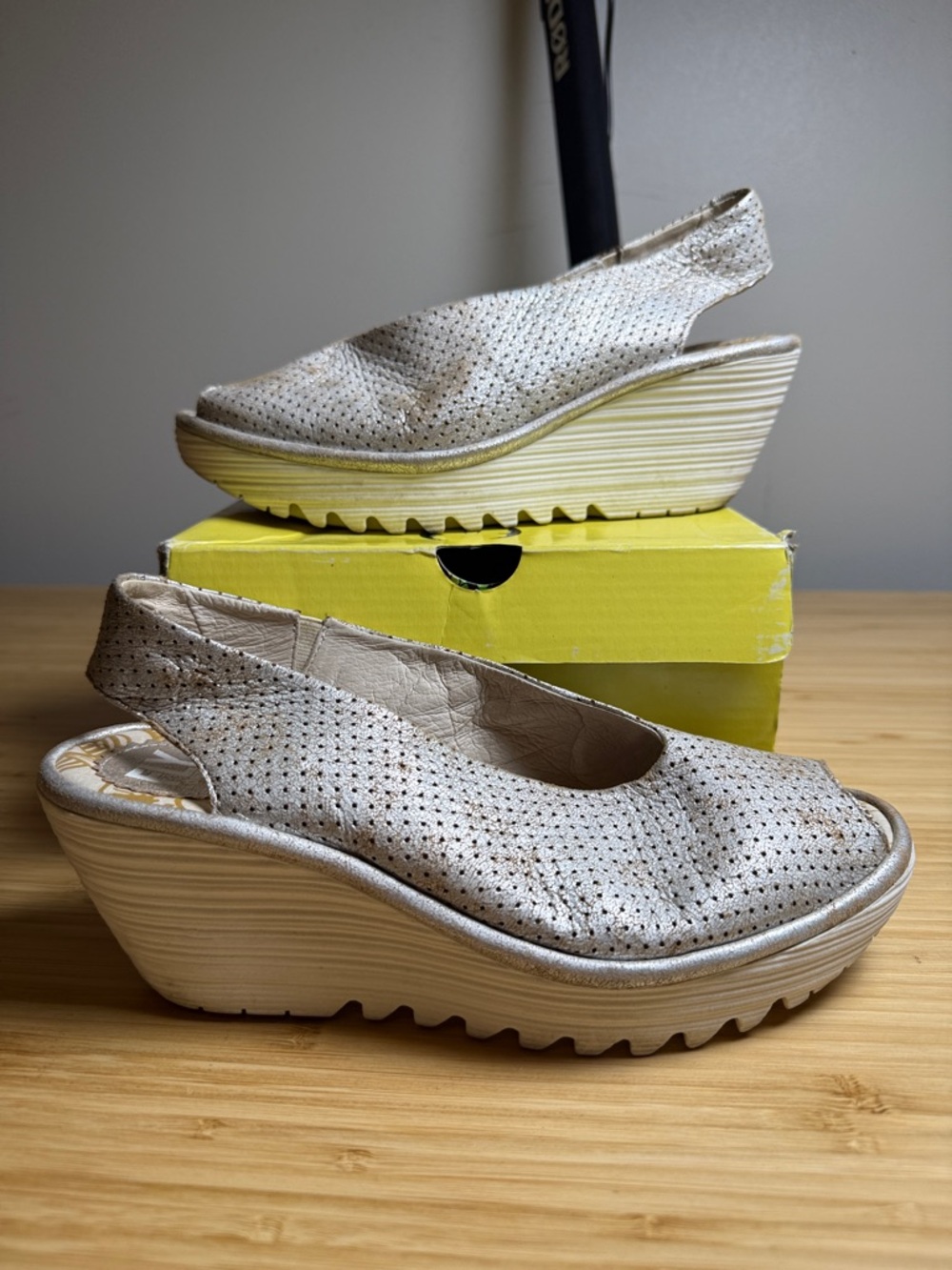 Fly London Cook Pearl Perforated Wedge Slingback Platform Sandals